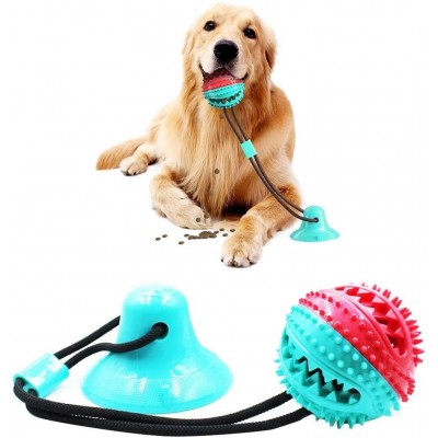 Suction Cup Dog Toy Interactive Pet Molar Bite Toy Self-Playing Rubber Chew Ropes Toys with Feeding Ball