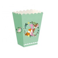 Baby Shower 1st Birthday Party Supplies Fox Bird Popcorn Box Forest Animals Girl's Pink Party Decorations 200607