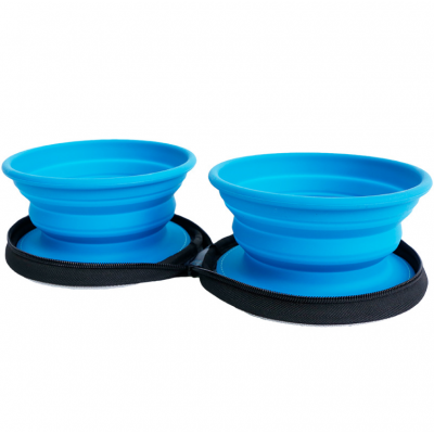 Hot Selling Waterproof food-grade Travel Silicone Pet Bowl Set with Nylon Bag for your pet