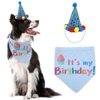 Dog Birthday Bandana with Birthday Candle Headband Pet Birthday Gift Decorations Set Soft Scarf Adorable Hat for Party