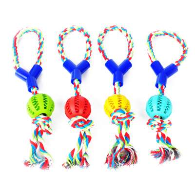 Y-shaped pet dog rope knot molar rubber ball toy dog teeth cleaning molars cotton ball dog toy bite-resistant rubber ball